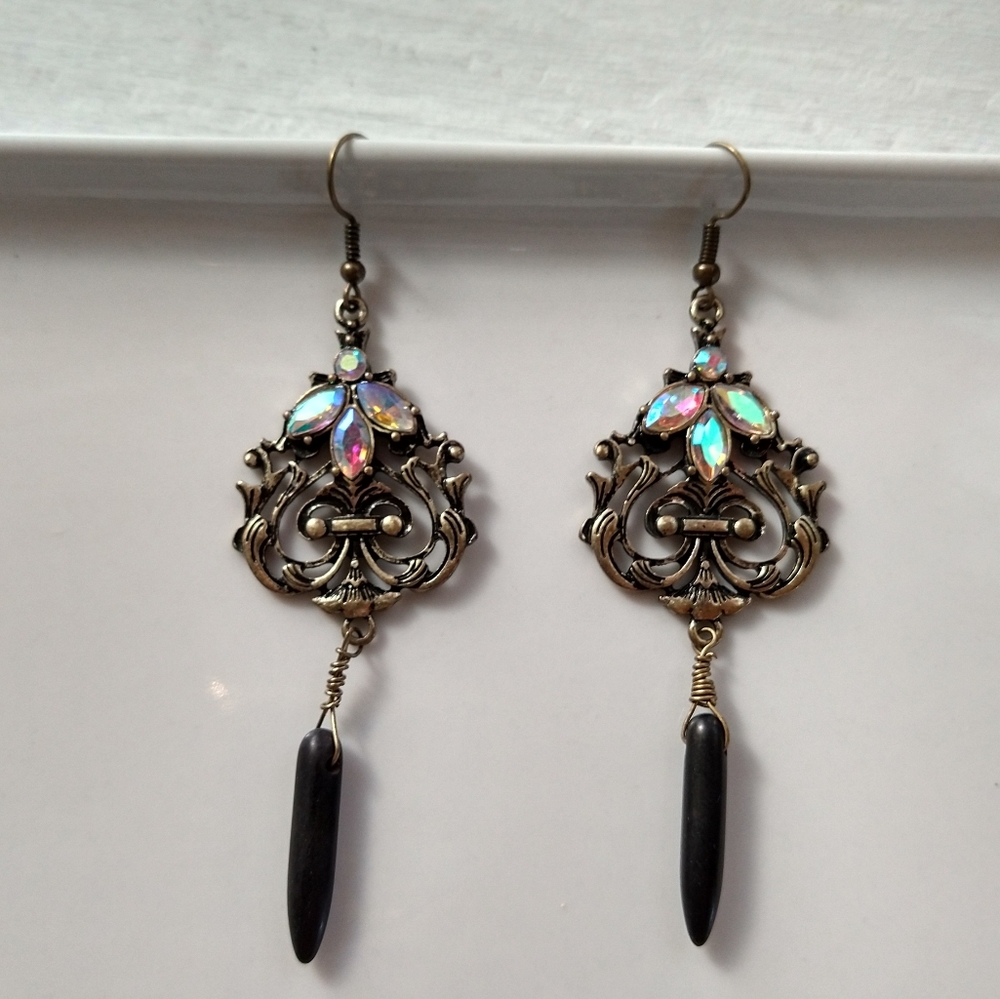 Statement Earrings Rhinestone Real Howlite Stone - Picture 2 of 11